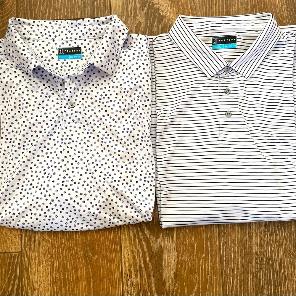 Set 2 PGA Tour Moisture Wicking Sun Protection Golf Sports Performance Polos XXL